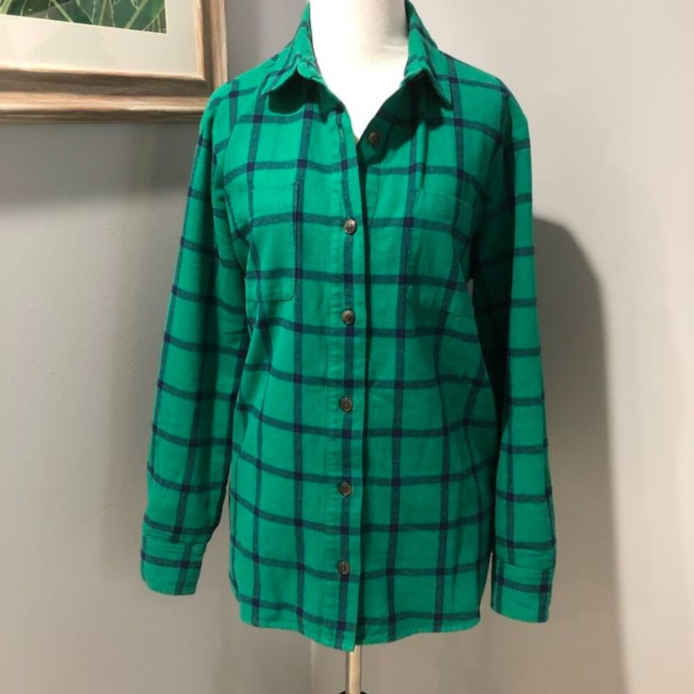 J. Crew Green Navy Cotton Plaid Flannel Oversized Overshirt with Pockets Small